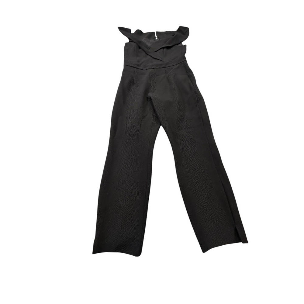 Bardot Black Off the Shoulder Jumpsuit Embossed Textured Crocodile Size 10L EUC